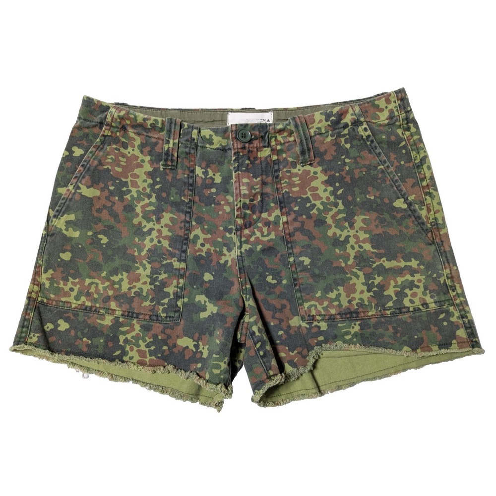 BURTON Green Camo Cotton Raw Hem‎ Cut-Off Shorts - Women 27/5